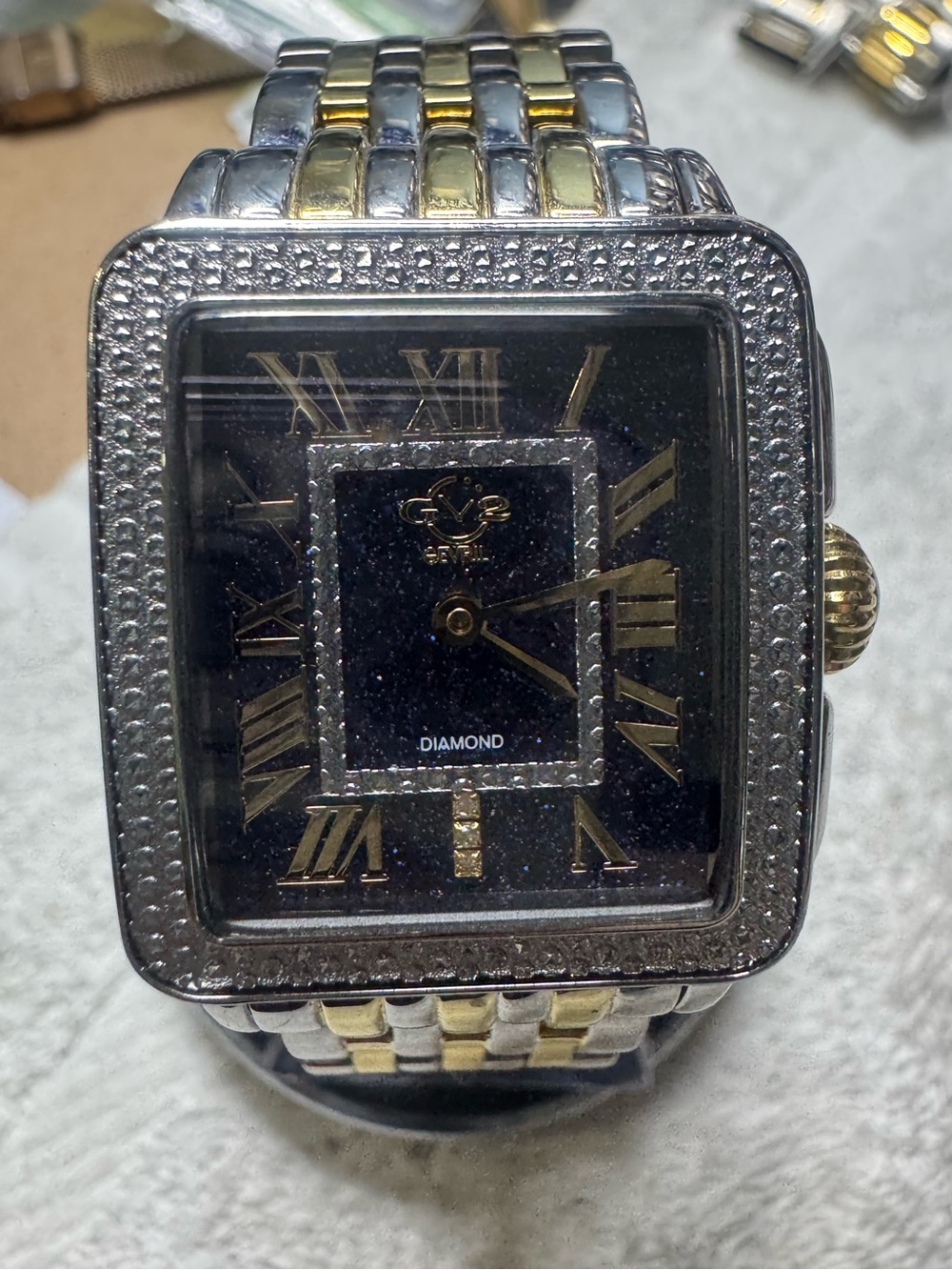 #177 EVRI Two-Tone Stainless Steel Watch with Blue Cabochon Crown